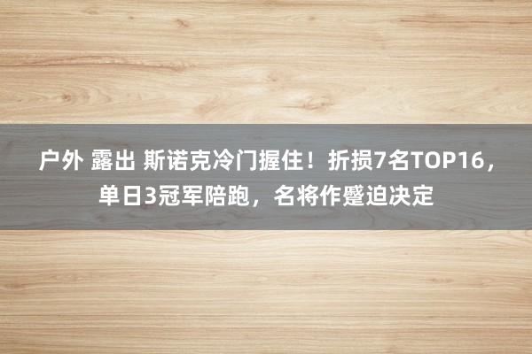 户外 露出 斯诺克冷门握住！折损7名TOP16，单日3冠军陪跑，名将作蹙迫决定