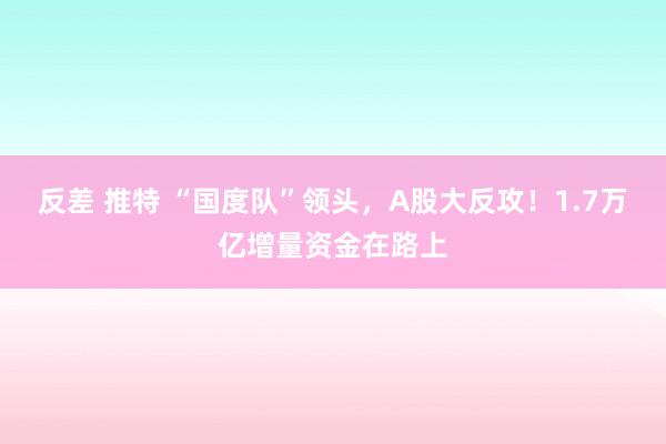 反差 推特 “国度队”领头，A股大反攻！1.7万亿增量资金在路上