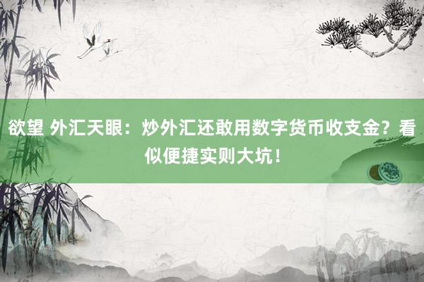欲望 外汇天眼：炒外汇还敢用数字货币收支金？看似便捷实则大坑！
